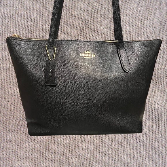 Coach Black Crossgrain Leather Zip Tote Shoulder Bag 4454 - Picture 11 of 16